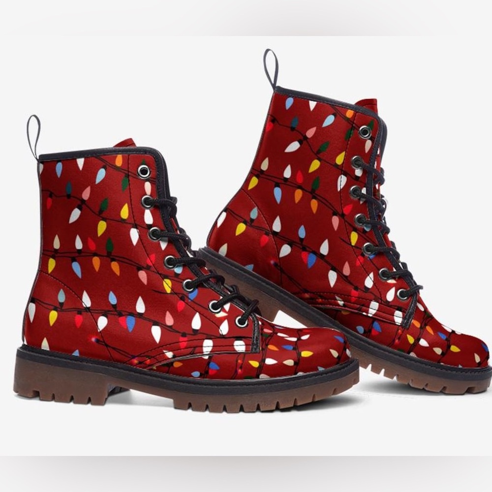 Christmas Boots Christmas Lights Boots Vegan Casual Combat